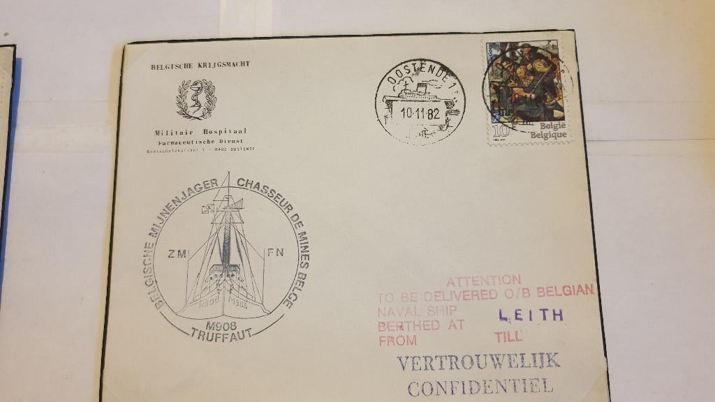 1223 belgie stempel mijnenjager truffaut m908 krijgsmacht, Verzenden