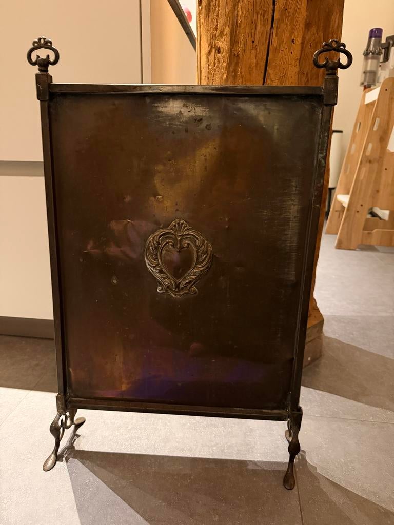 Antiek Frans Haardscherm - Koper/Messing met Hartmotief, Ophalen of Verzenden