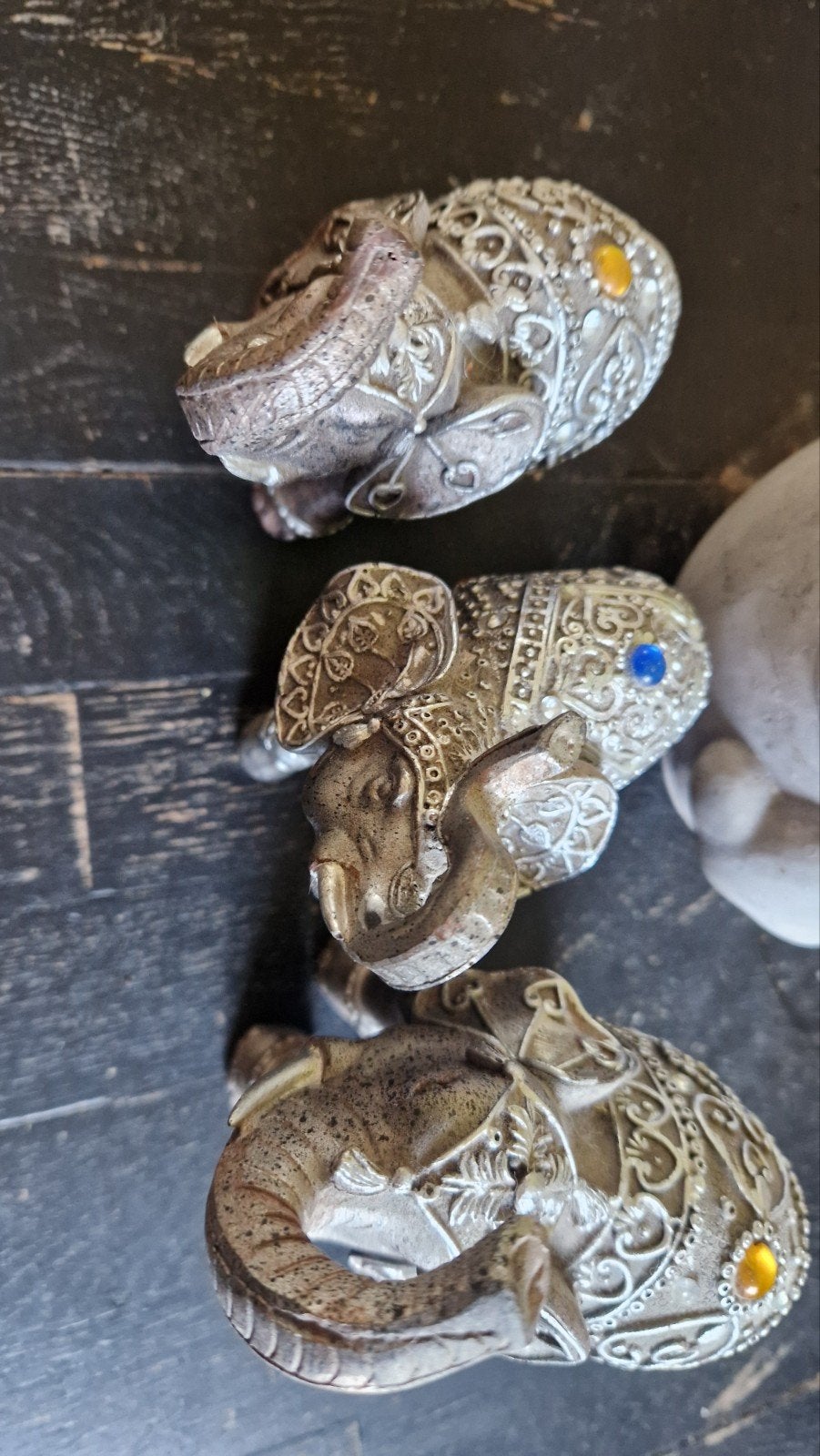 Set van 3 decoratieve olifantenbeeldjes, Gebruikt, Meerkleurig, Ophalen of Verzenden, Oosters