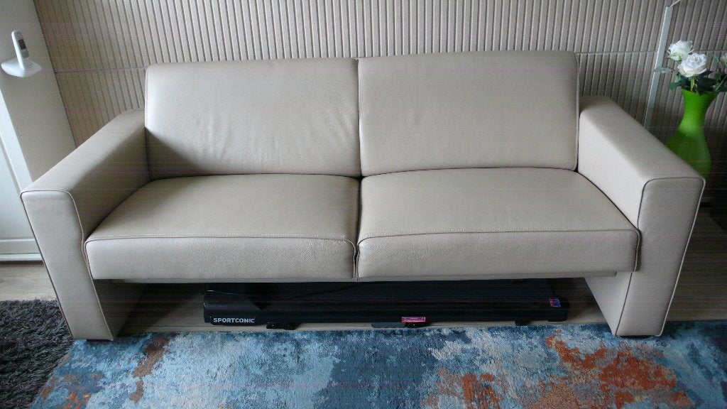 zitbank leder beige., Huis en Inrichting, Ophalen, Modern., Gebruikt, 150 tot 200 cm