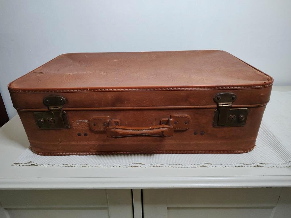 K465 VINTAGE jaren 50 koffer van geperst karton 60x39x18 cm, Sieraden, Tassen en Uiterlijk, Koffers, Overige materialen, Gebruikt