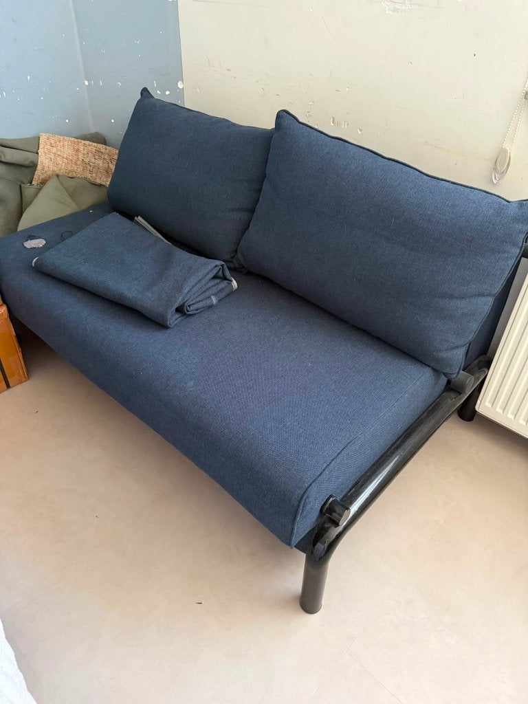 Innovation Living Cubed 140 cm Slaapbank Blauw, Ophalen, Gebruikt, Blauw, Tweepersoons