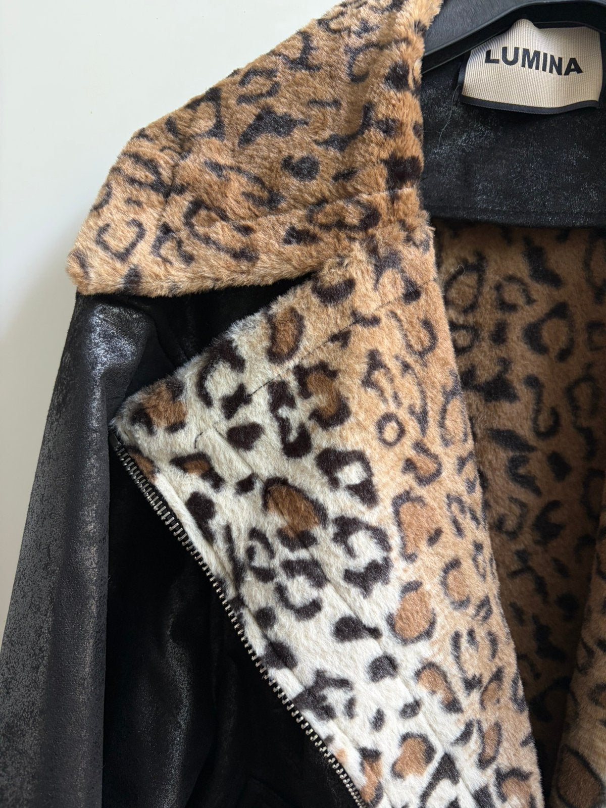 LUMINA vegan leather jas met panterbont gevoerd mt TU, Prato, Italie, -, Verzenden, Zwart