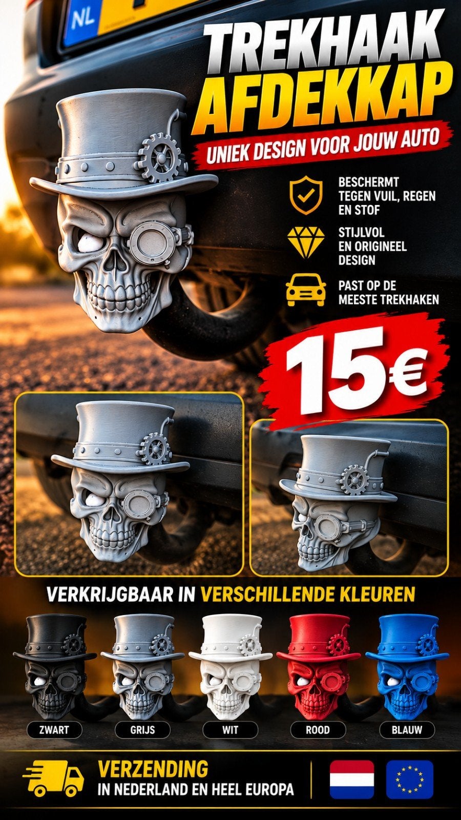 Unieke trekhaakdop: Steampunk Doodshoofd, Ophalen of Verzenden