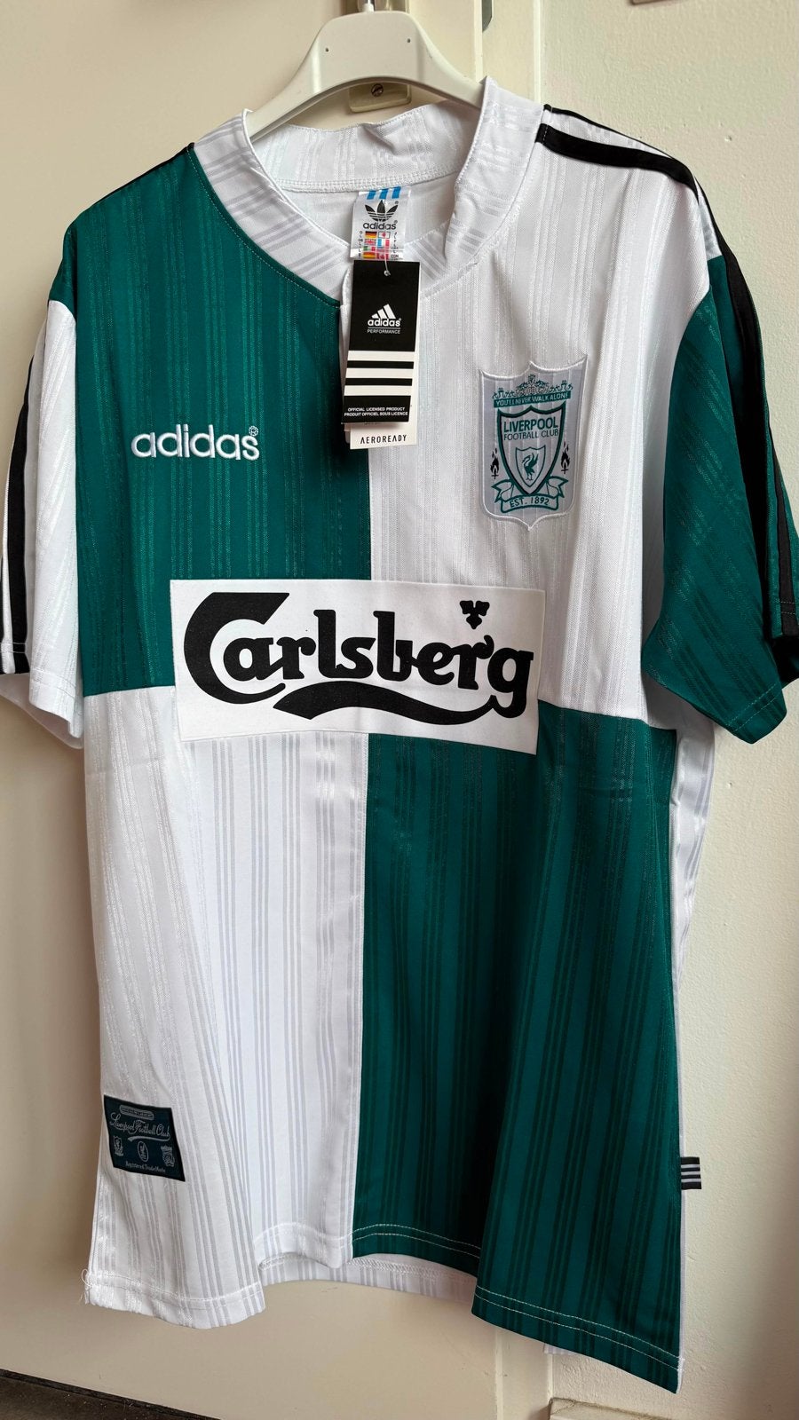 Liverpool uitshirt 1995 retro Adidas Carlsberg, Maat L, Ophalen of Verzenden, Nieuw, Shirt