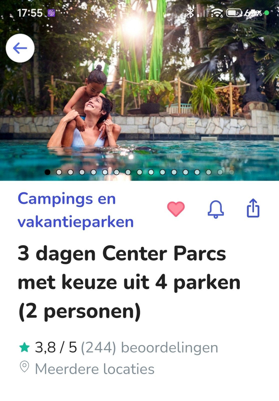 Centerparcs Huttenheugte voor 2 personen, Ophalen of Verzenden, Nieuw