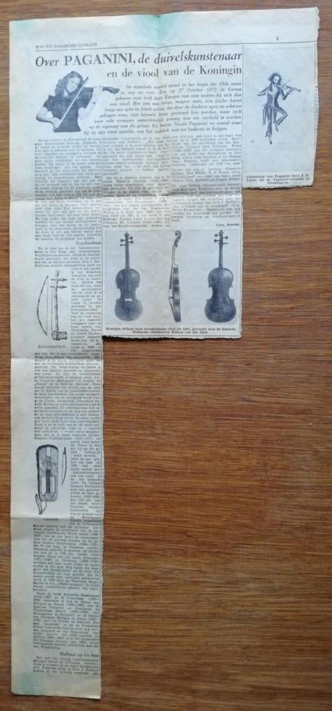 Krantenartikel 7-4-1949. Viool geschiedenis, Ophalen of Verzenden, Gebruikt