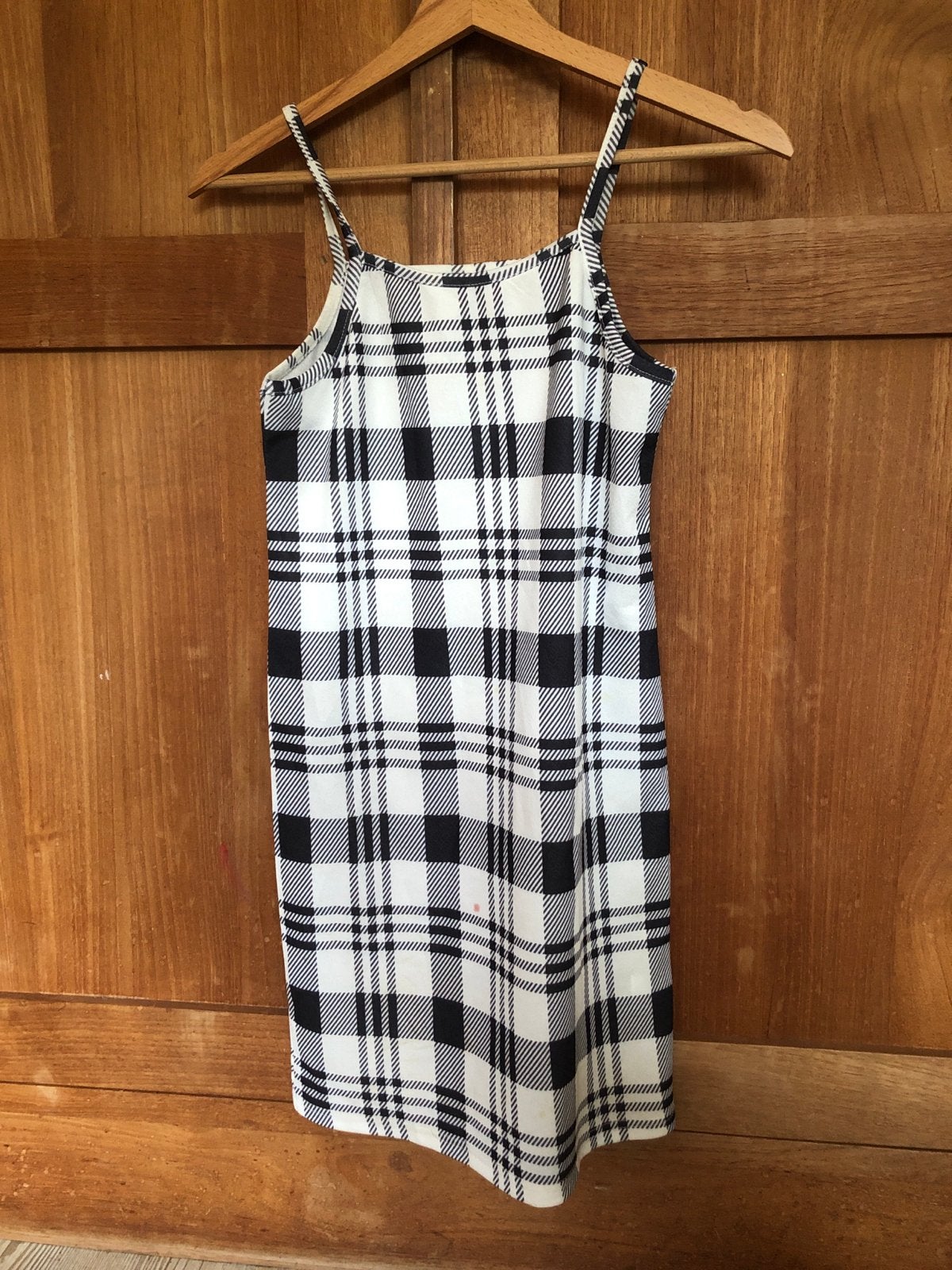 Zwart-wit geruite jurk met spaghettibandjes, Zwart, Ophalen of Verzenden, Zo goed als nieuw, Maat 34 (XS) of kleiner