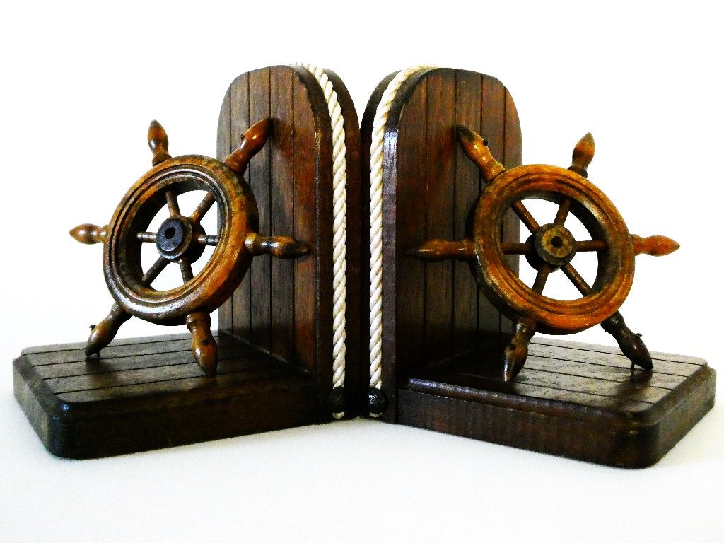 2 Fraaie maritieme boekensteunen met scheepswiel stuurwiel, Antiek en Kunst, Ophalen of Verzenden