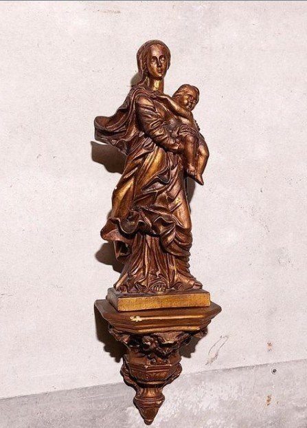 Oud Antiek Gipsen Mariabeeld Maria met Wand, Ophalen of Verzenden