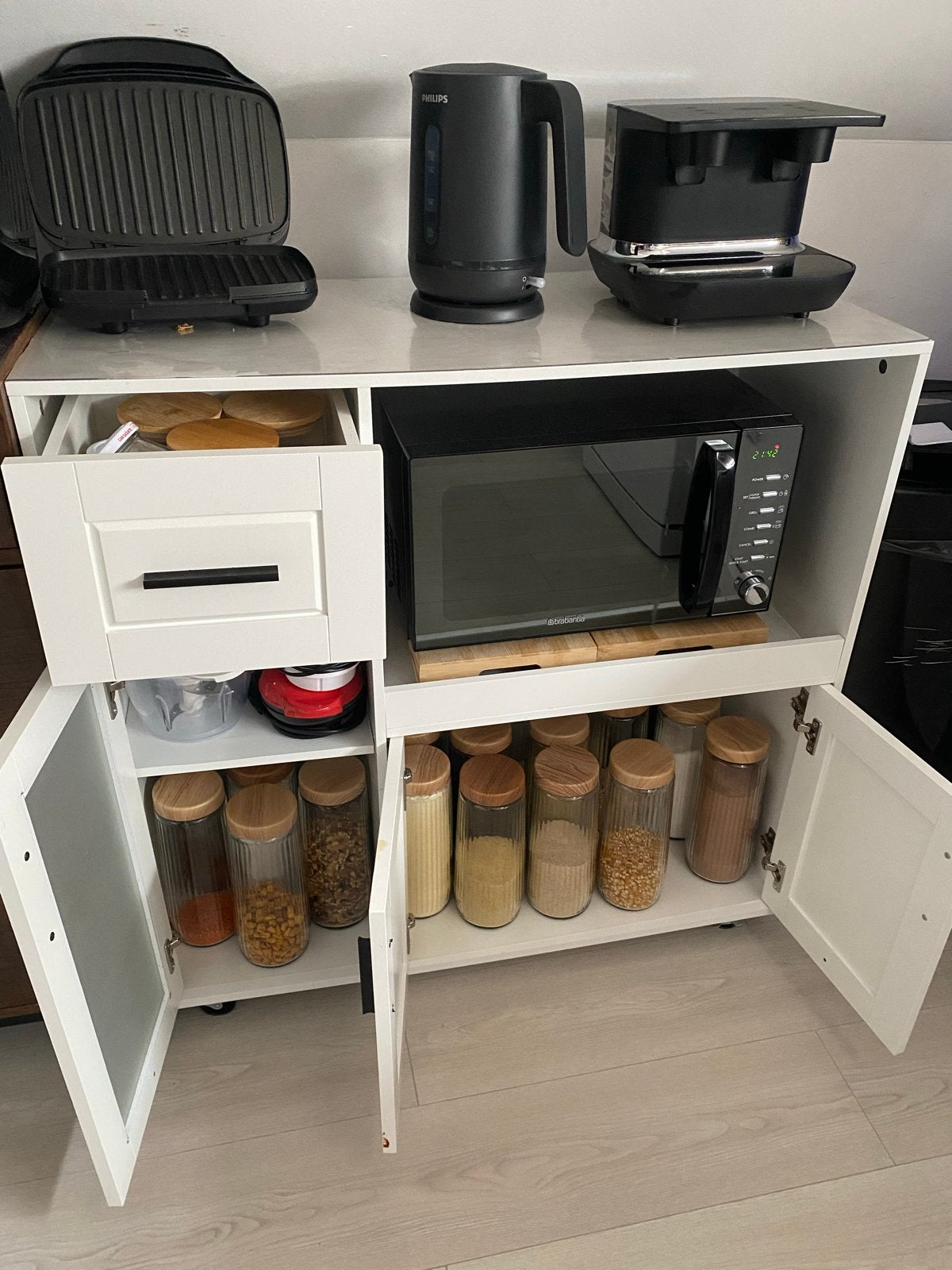 Mobiele Keuken Trolley met Lade & Frosted Glasdeur, Ophalen, Gebruikt, Hout, Keukentrolley