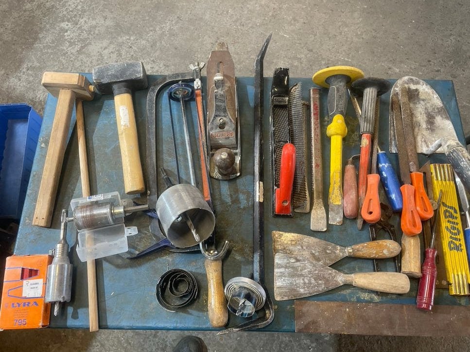 Grote partij klus/handgereedschap met gereedschapskist, Ophalen, Gebruikt, Hamer, Stanley