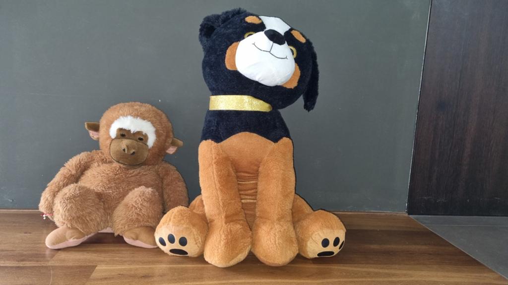 Grote knuffels: hond en aap, hond zgan, aap gebruikt., Zwart, Zo goed als nieuw, Middelgroot (20 tot 80 cm), Hond