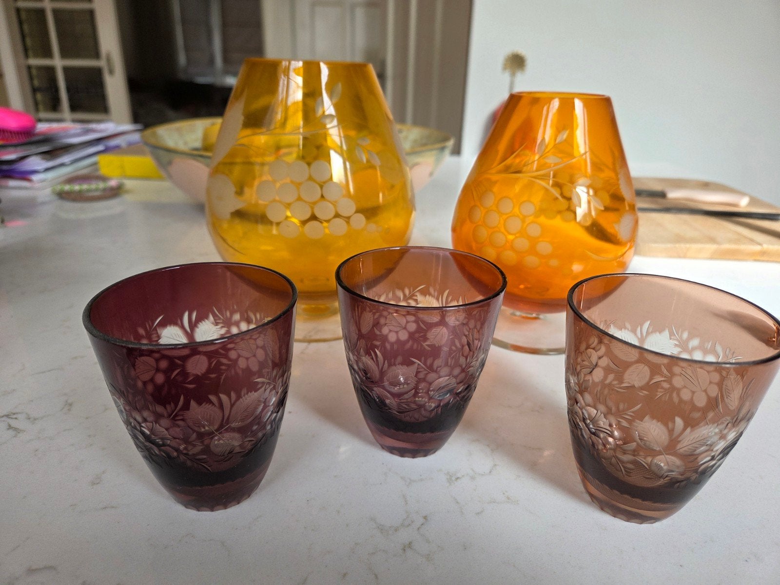 Set van 5 decoratieve glazen vazen/windlichten, Ophalen of Verzenden