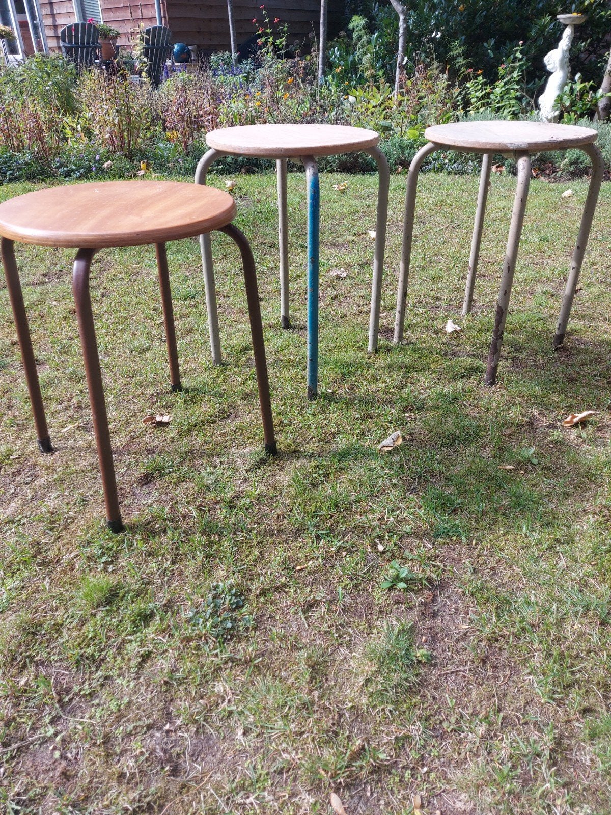 Set van 3 vintage krukjes - Hout en metaal, Ophalen, Gebruikt, Hout