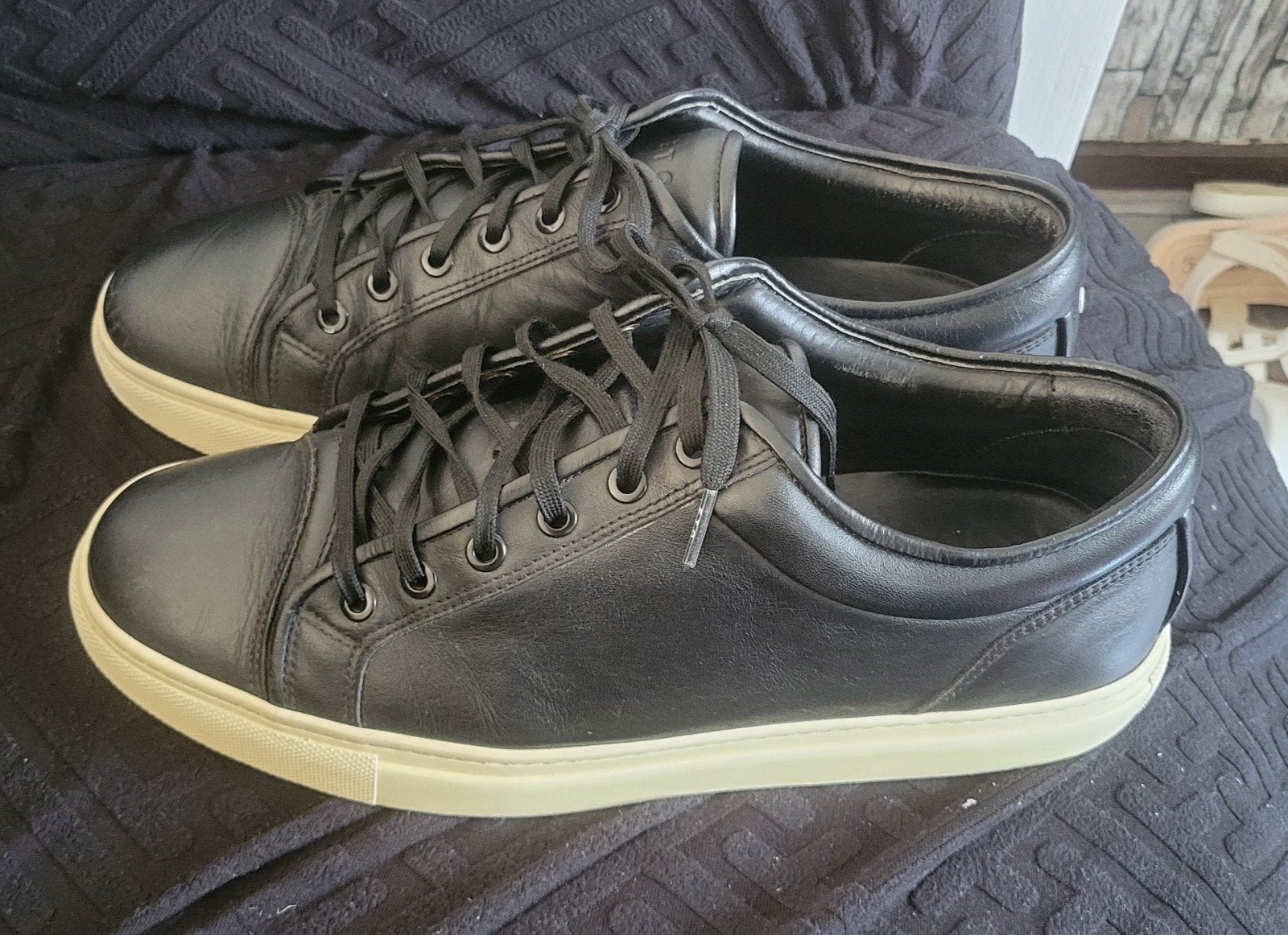 ETQ Amsterdam zwarte leer sneakers maat 44, Ophalen of Verzenden, Gedragen, Zwart