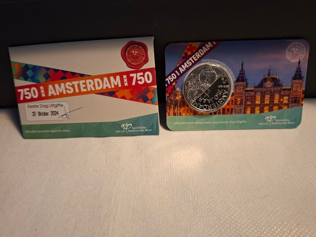Herdenkingsmunt Amsterdam 750 jaar - Eerste Dag Uitgifte, Postzegels en Munten, Munten | Nederland, Verzenden, Koningin Beatrix