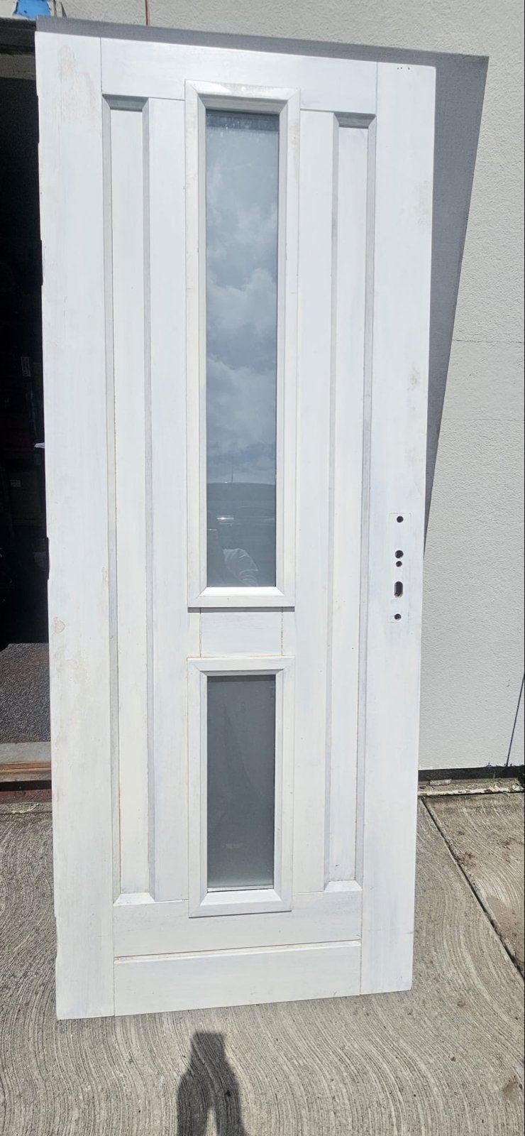 Gebruikte buitendeur met glas, wit, 200x90 cm, Doe-het-zelf en Verbouw, Deuren en Horren, Ophalen, Gebruikt, 80 tot 100 cm, Buitendeur