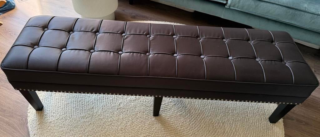 Eichholtz Benschop Tribeca Bankje 160cm - Zwart Gecapitonnee, Huis en Inrichting, Woonaccessoires | Kisten, Gebruikt, Minder dan 50 cm