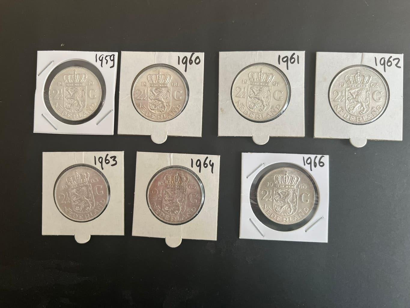 JULIANA NETTE COPMPLETE SERIE RIJKSDAALDERS 1959-1966, Postzegels en Munten, Munten | Nederland, Koningin Juliana, Zilver, 2½ gulden