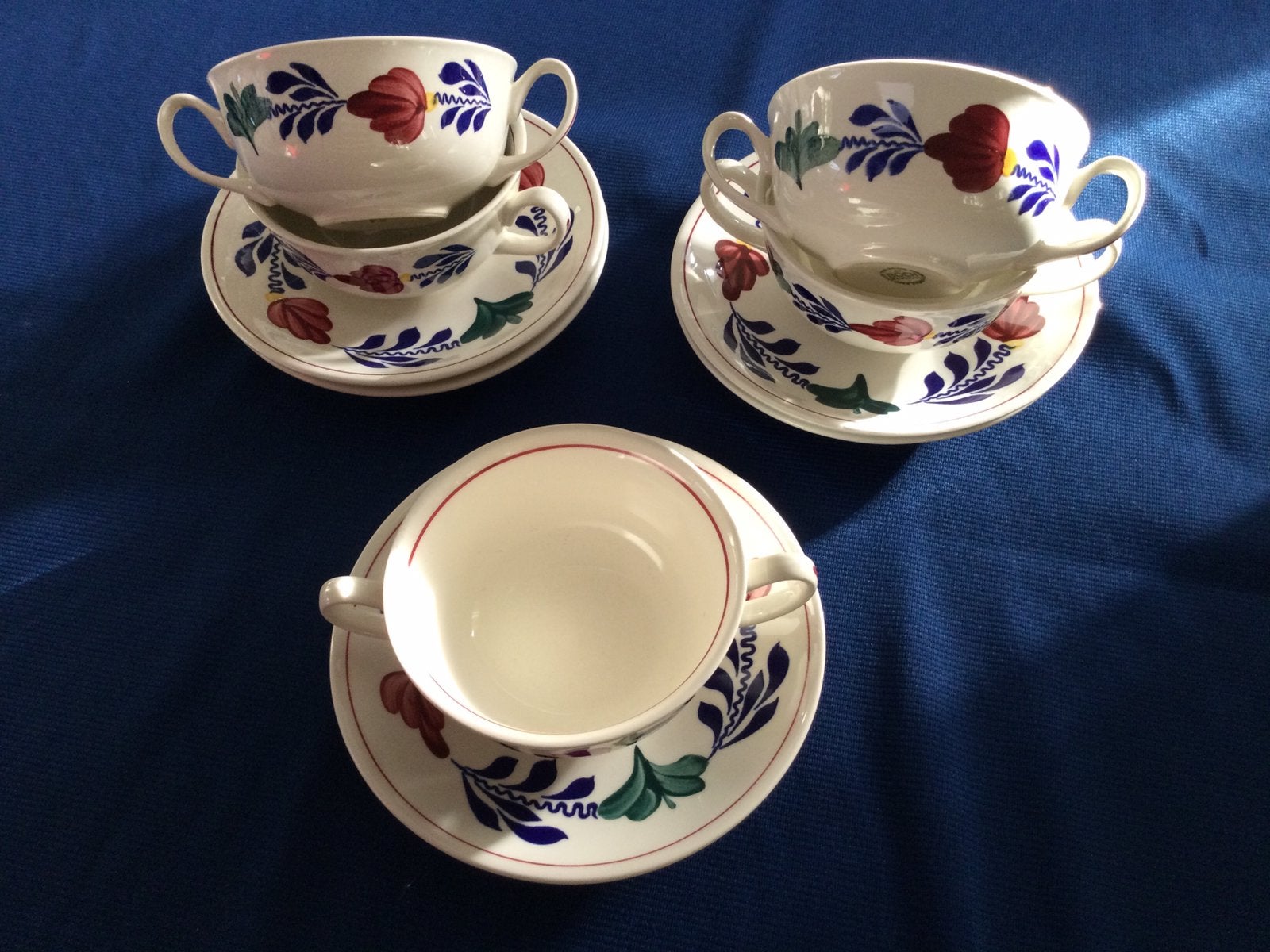 Boerenbont 5 st soepkom met schotel zgan, Antiek en Kunst, Antiek | Servies los, Ophalen of Verzenden