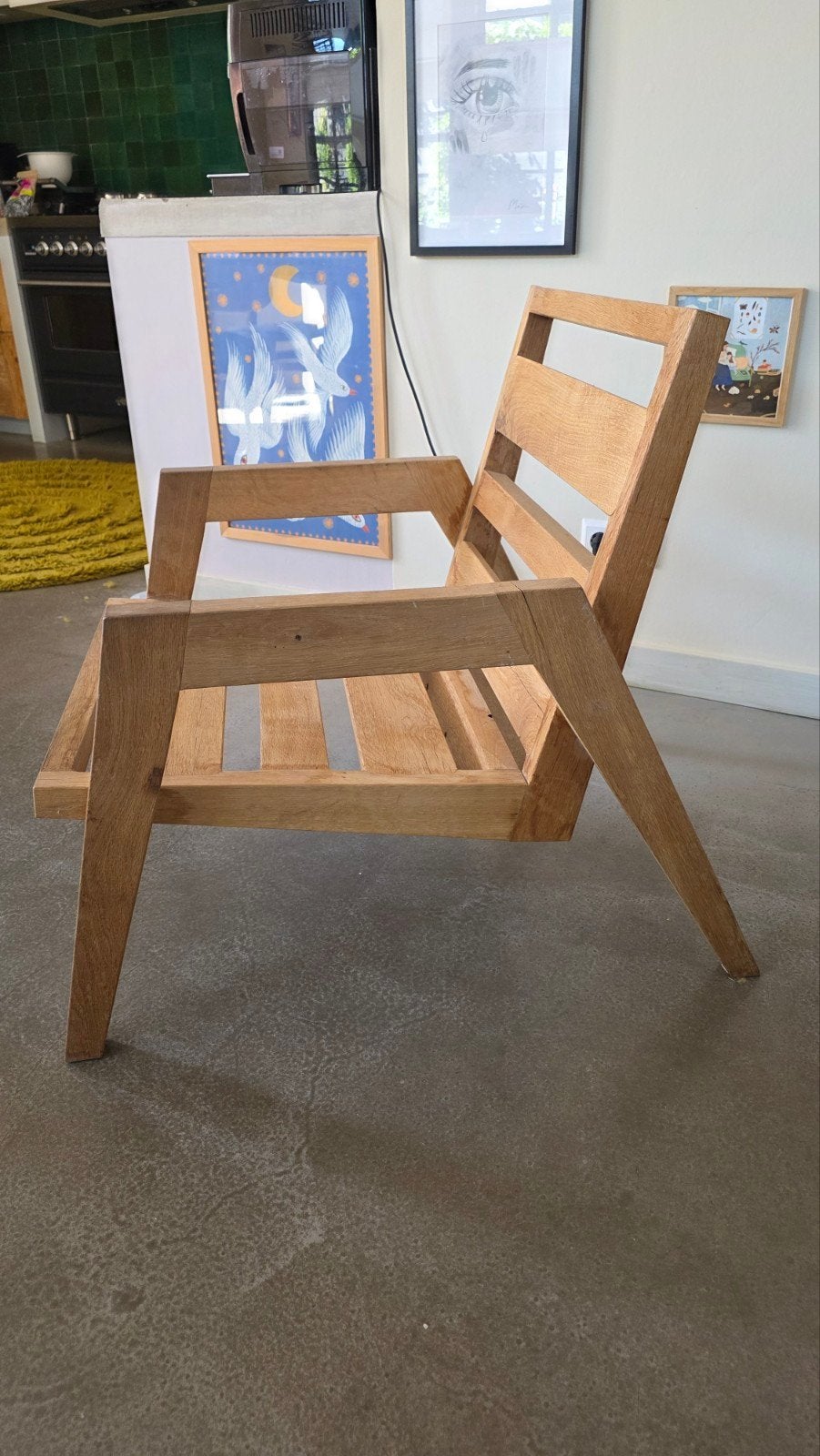 handgemaakte eikenhouten stoel, Ophalen, Bruin, Eén