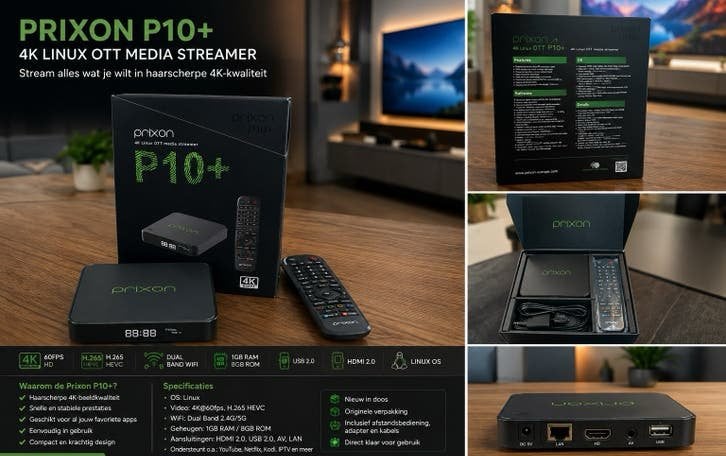 PRIXON P10+ 4K Linux OTT Media Streamer - Nieuw in doos, Minder dan 500 GB, Nieuw, Ophalen of Verzenden, Nvt