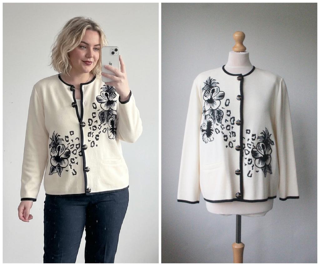 Ara - prachtig vest met bloemenprint - creme zwart - maat L, Kleding | Dames, Verzenden, Zo goed als nieuw, Maat 42/44 (L), Wit