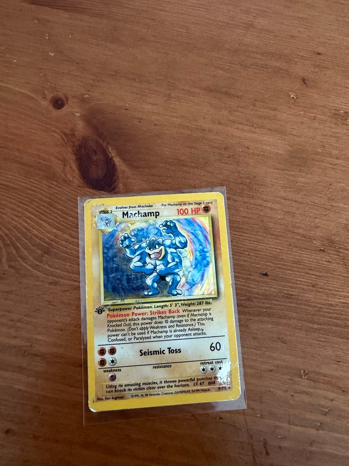 Machamp 1st Edition Holo Pokémon Kaart (Base Set), Ophalen of Verzenden, Gebruikt, Losse kaart