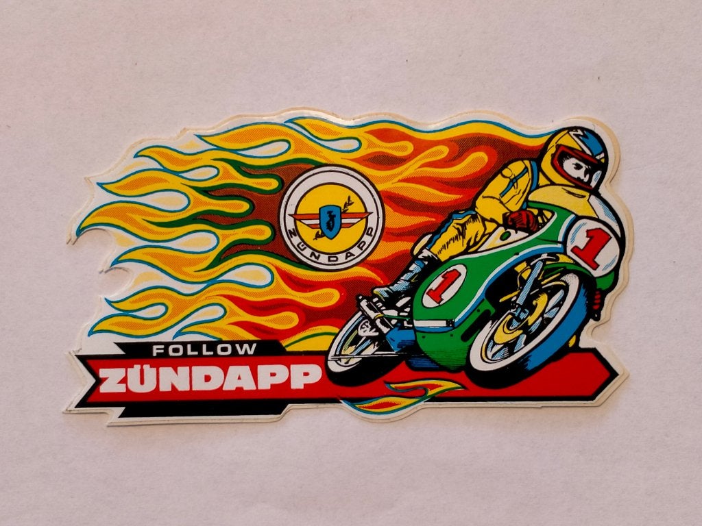 Follow Zundapp motor motoren vlammen logo sticker vintage, Verzenden, Gebruikt, Overige typen