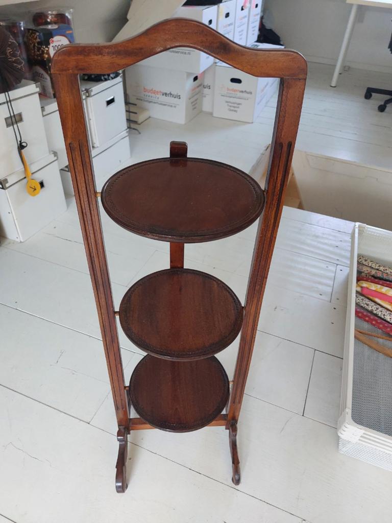Antieke Opklapbare Bijzettafel / Etagere - 96 cm hoog, Ophalen of Verzenden