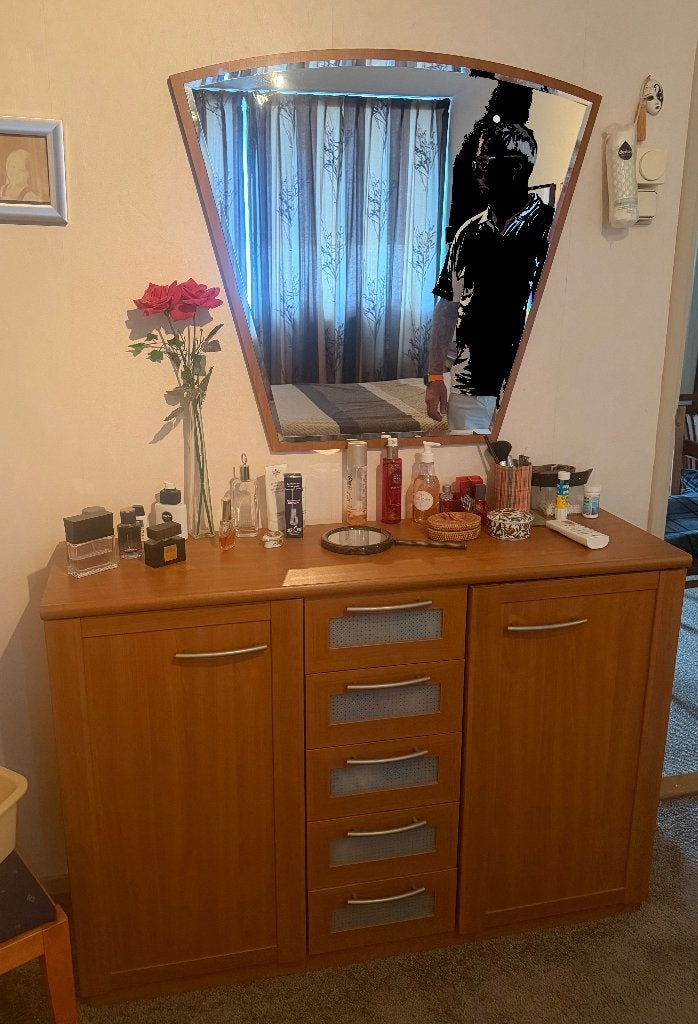 dressoir / kaptafel met spiegel, Ophalen, Gebruikt, Kersenhout, 25 tot 50 cm