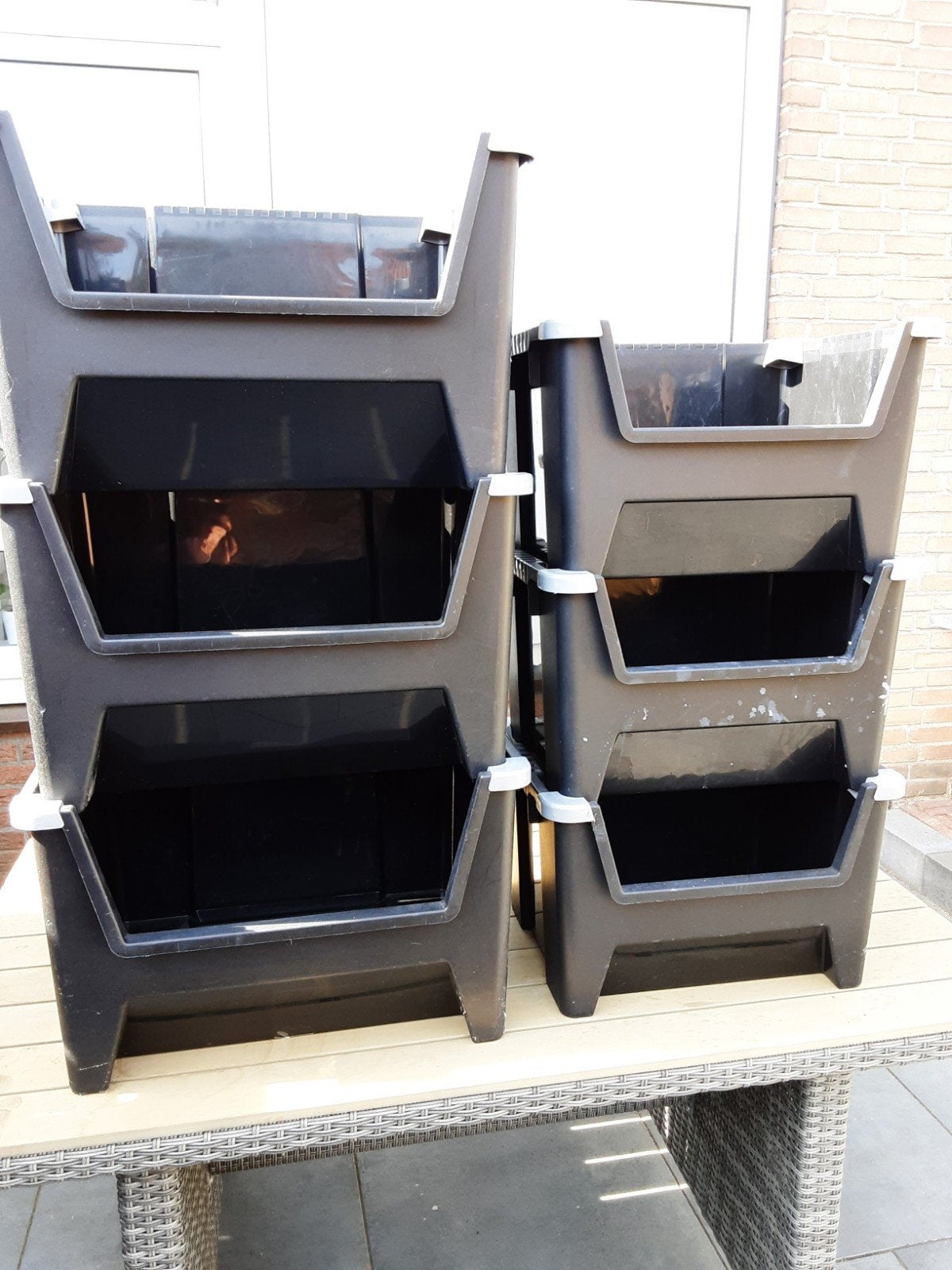 6x Stapelbare Opbergbakken - 3x Klein 40x50, 3x Groot 50x60, Ophalen, Gebruikt, Minder dan 40 cm, Minder dan 35 cm