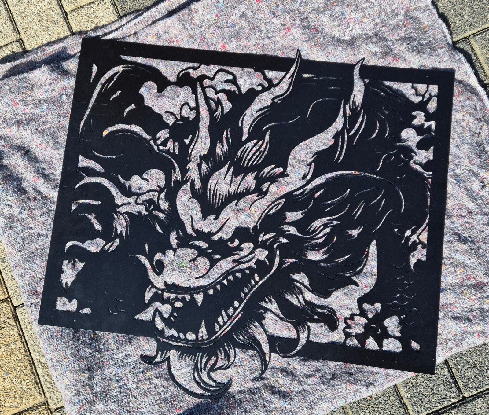 Metalen poster Japanse draak 75x70 cm - Met lichte scha, Ophalen, Metaal, Oosters, Zwart
