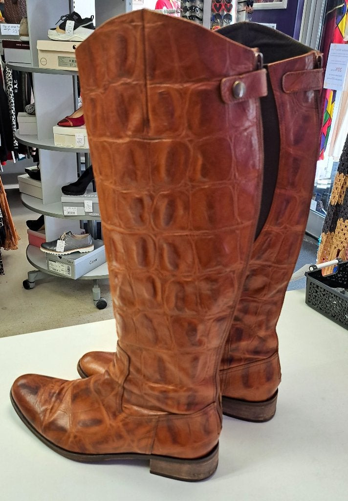 Floris van Bommel laarzen cognac bruin kroko mt 39.5 48155, Kleding | Dames, Schoenen, Hoge laarzen, Bruin, ., Floris van Bommel
