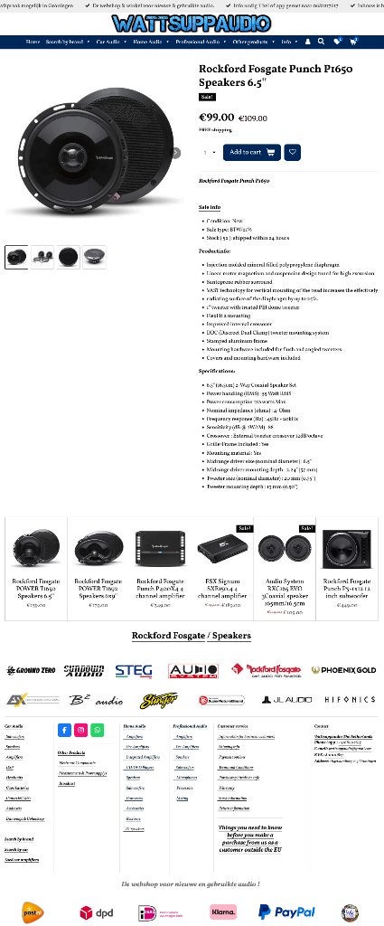 Rockford Fosgate PUNCH P1650 Speakers 6.5'' / 16.5cm, Audio-design, Nieuw, Am Breilingsweg 3, 76709 Kronau, Duitsland, Ophalen of Verzenden