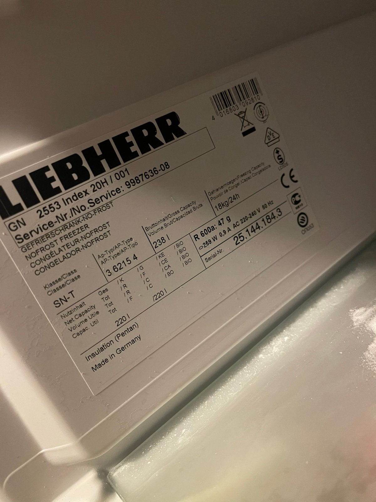 GEZOCHT --> Monteur/reparatie vriezer Liebherr, Ophalen of Verzenden, Zo goed als nieuw, 60 tot 90 cm, 160 cm of meer