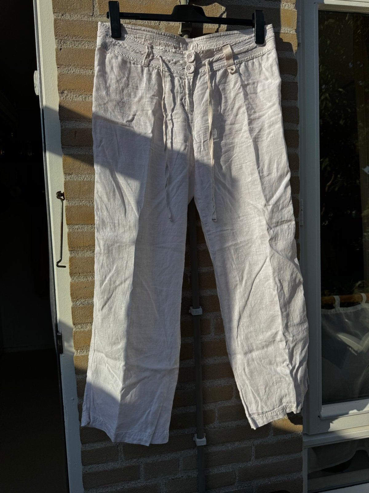 D-E-P-T linnen broek crème met roze accenten maat XL DEPT, Wit, Maat 42/44 (L), Ophalen of Verzenden, Zo goed als nieuw