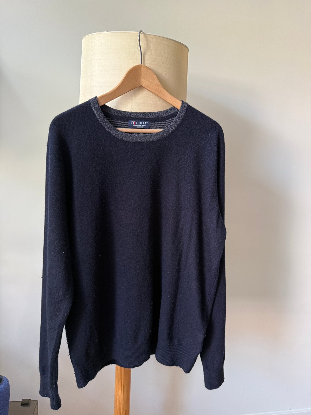 Peckott Marineblauw/Grijs Wol & Merino Trui XXL, Kleding | Heren, Ophalen of Verzenden, Gedragen, Overige maten, Blauw