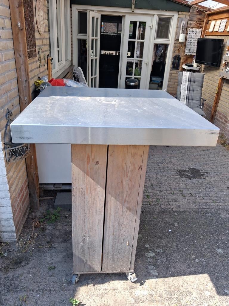 Statafel gebruikt. RVS blad. Afmeting 85x85x120., Tuin en Terras, Tuintafels, Ophalen, Gebruikt, Vierkant, Rvs