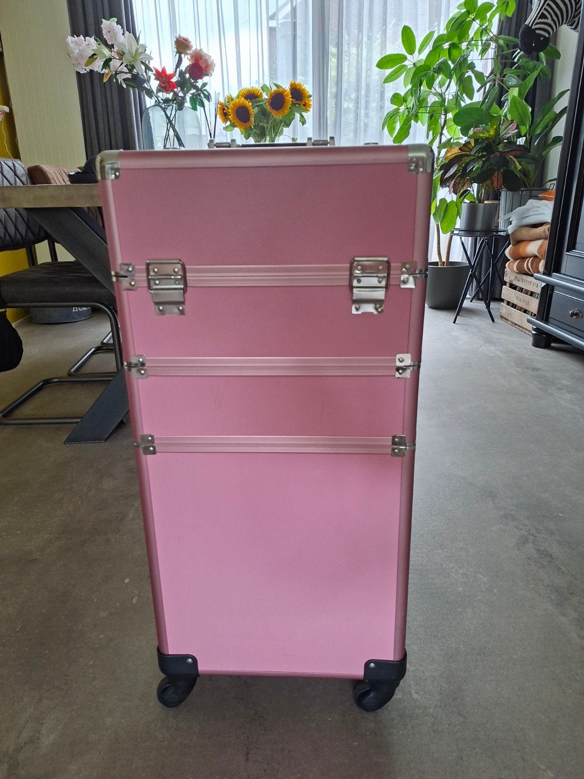 Roze make-up of kappers koffer op wielen - Hardcase, Sieraden, Tassen en Uiterlijk, Koffers, Ophalen, Gebruikt