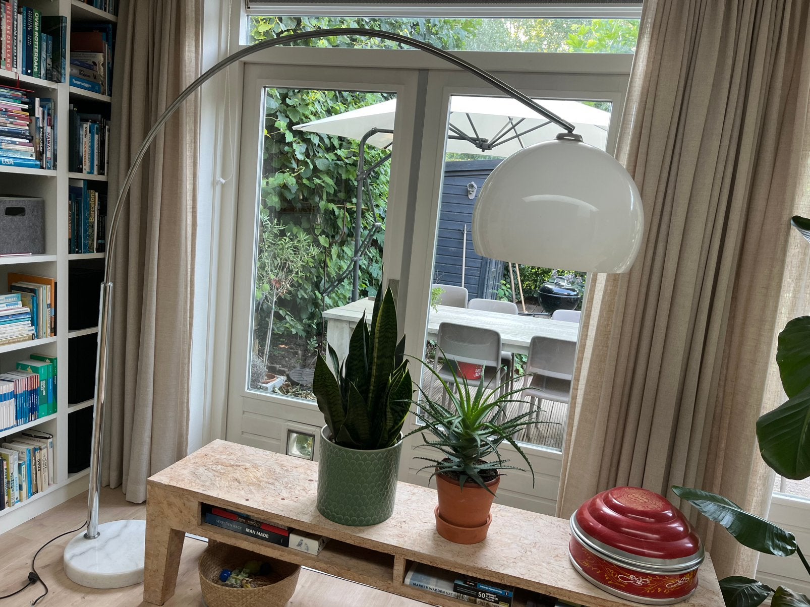 Mooie booglamp, Huis en Inrichting, Lampen | Vloerlampen, Natuurlijk materiaal, Gebruikt, Overige fittingen, 150 tot 200 cm