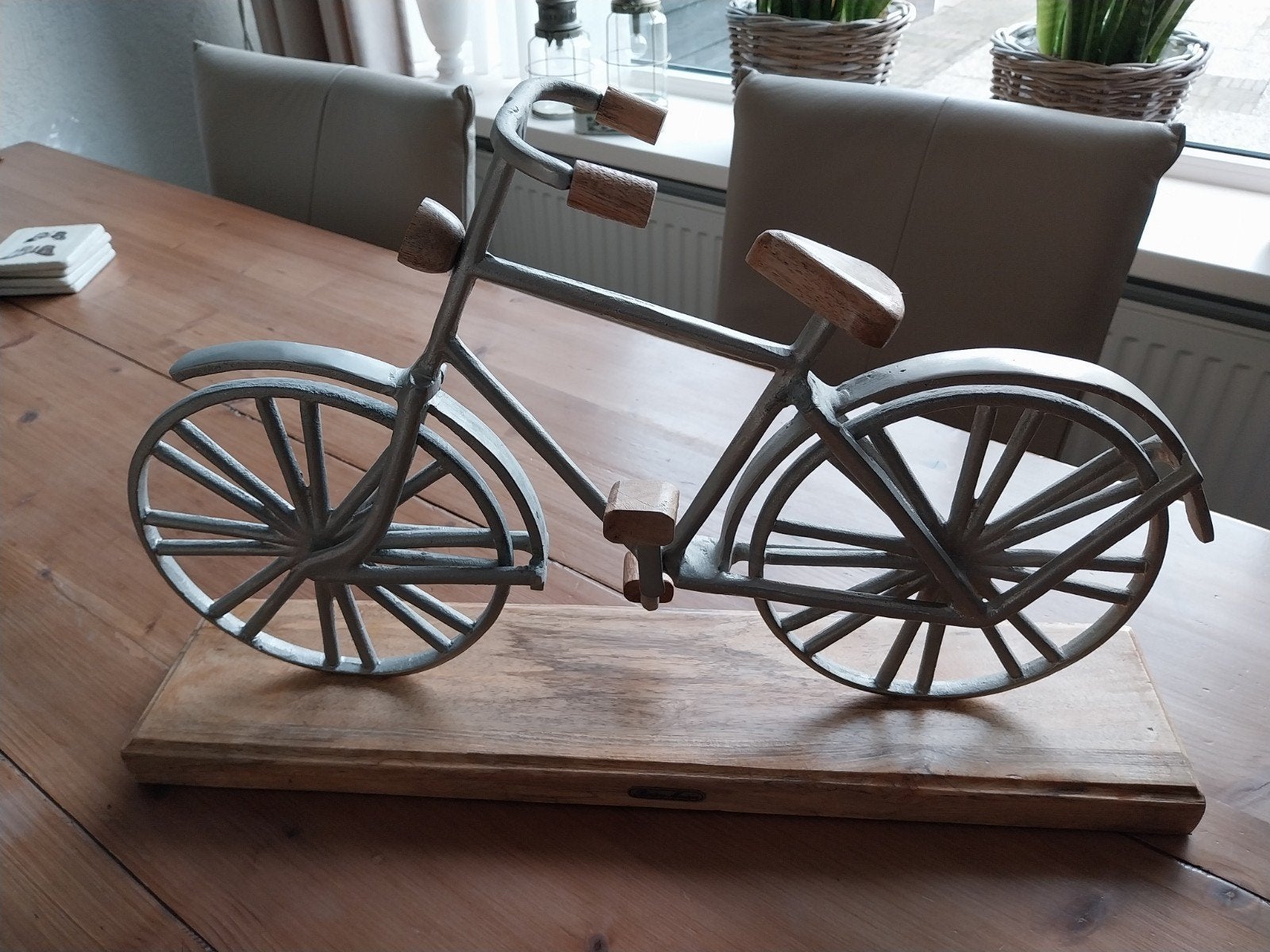 Riviera Maison fiets op houten standaard, Hout, Ophalen of Verzenden, Zilver, Landelijk