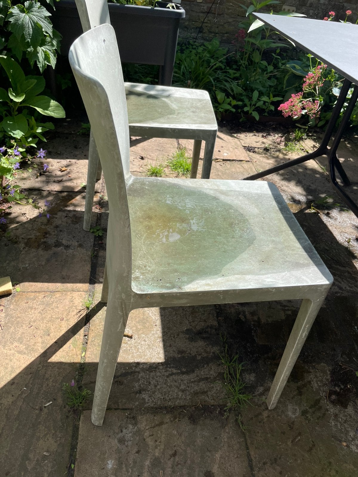 4 groene hay tuinstoelen met kussentjes, Ophalen, Kunststof, Gebruikt, Overige kleuren