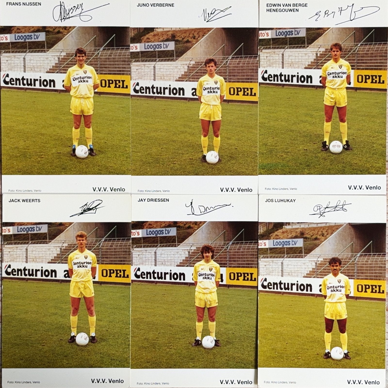 6 Spelerskaarten VVV Venlo - seizoen 1988/1989, Ophalen of Verzenden, Zo goed als nieuw, Feyenoord, Spelerskaart