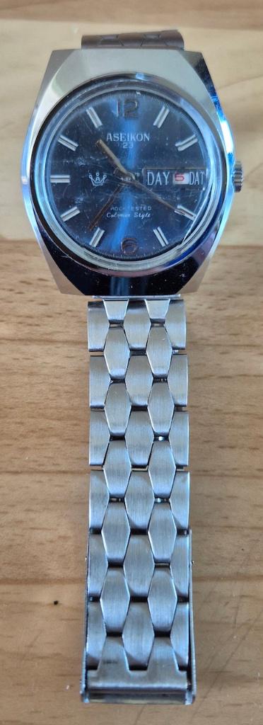 Mechanische Aseikon 23 Colombo Style herenhorloge., Overige merken, Staal, Met bandje, Polshorloge