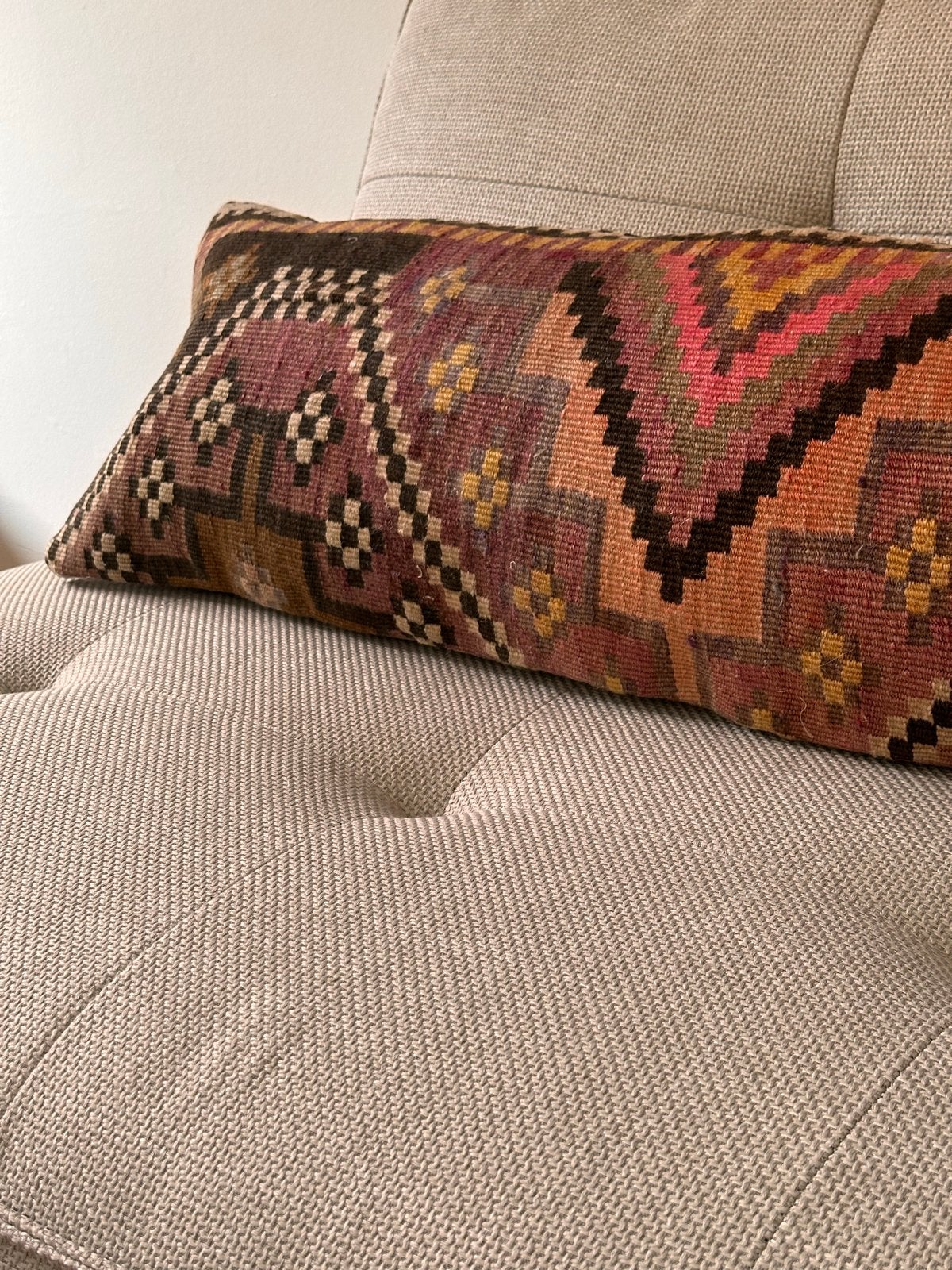 Handgemaakt Kelim Kussen Aardetinten, Meerkleurig, Www.missnomad.nl, Ophalen of Verzenden, Sierkussen