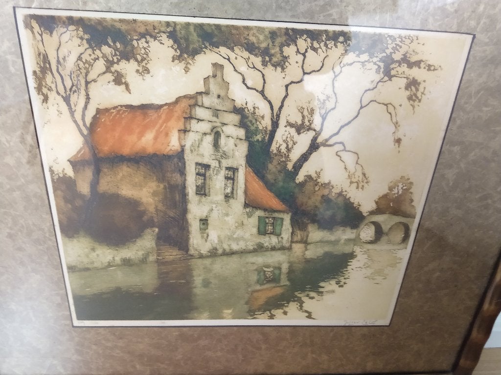 schilderij,een mooie Julien Celos-kleurenetsen, Antiek en Kunst, Ophalen