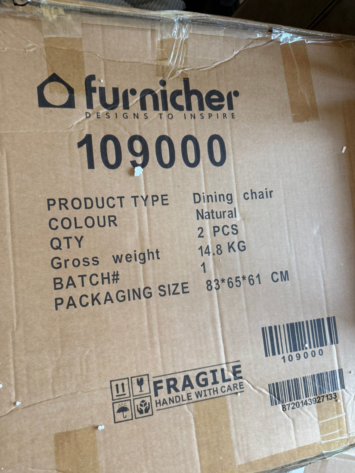 Furnicher stoelen 2 stuks nieuw, Ophalen, Minder dan 20 cm, Zo goed als nieuw, Minder dan 5 m²