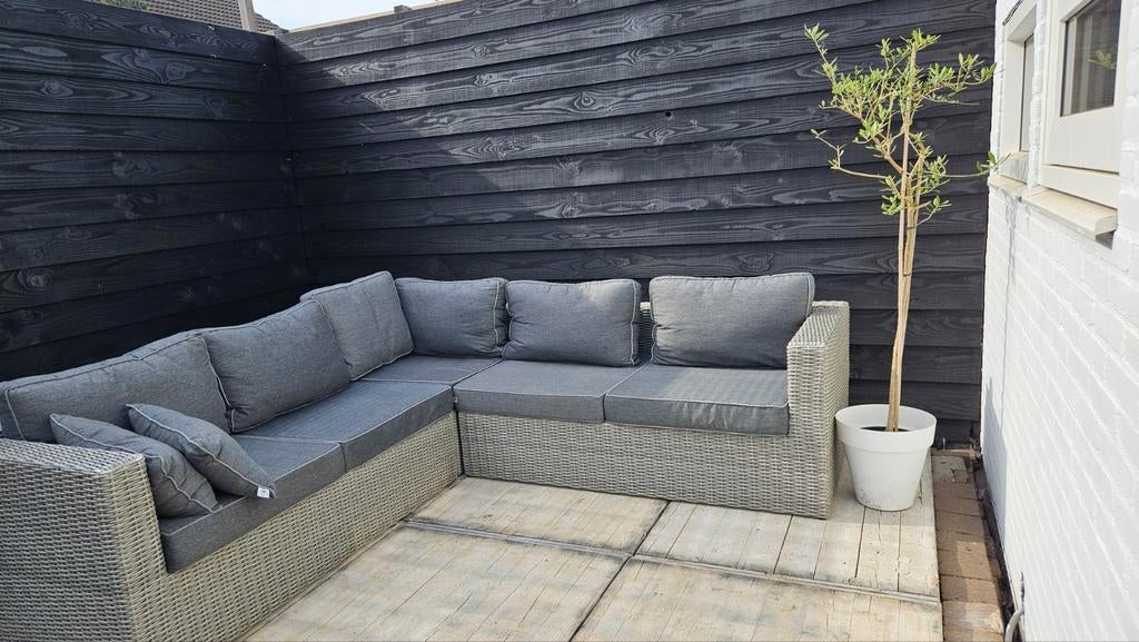Ruime wicker loungeset/ bank, merk Down Under B7, kle, Tuin en Terras, Ophalen, Gebruikt, 6 zitplaatsen, Loungeset